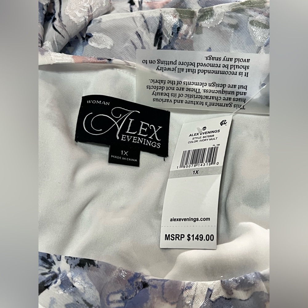 NWT Alex Evenings Size 1X 3/4 Sleeve Printed Chiffon Burnout Blouse Asymmetric - Picture 7 of 7